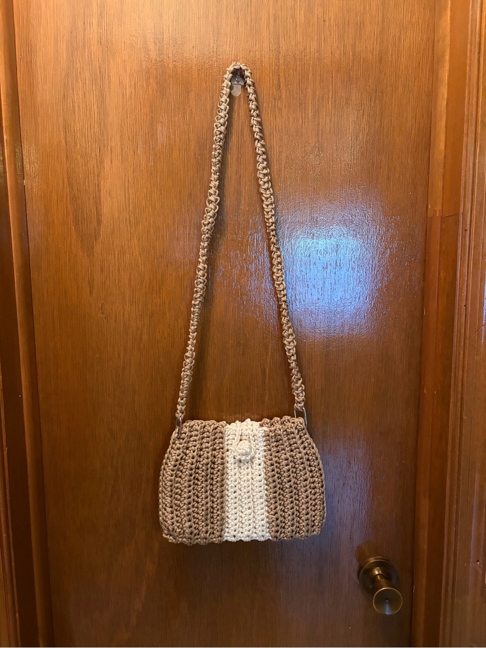 Handmade Crochet Shoulder Bag in Beige and Cream